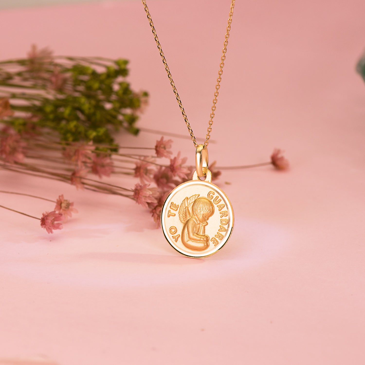Médaille de Lange en Or Jaune 18K " I Will Keep You " Lunette 16 mm