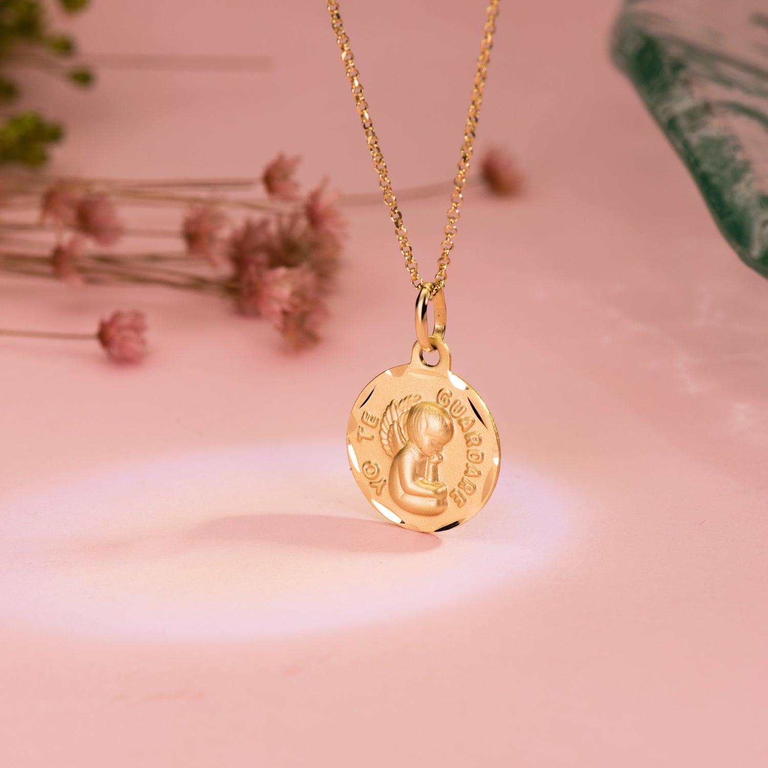 Médaille Ange Sculpté en Or Jaune 18K "i Will Keep You" 14 mm