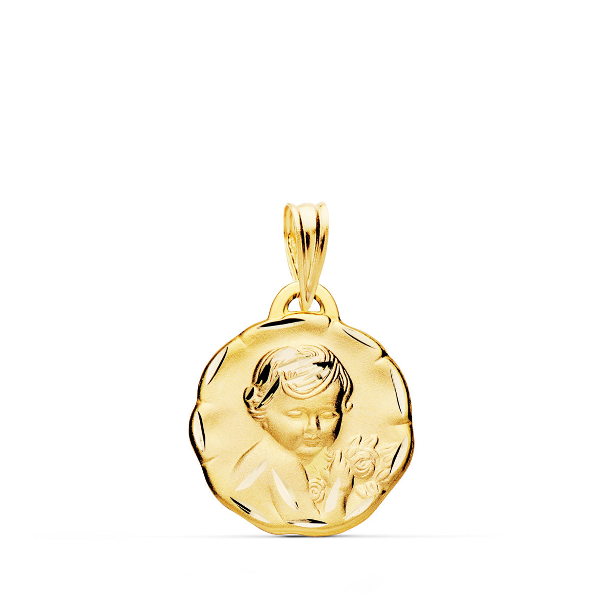 Ange Sculpté en Or Jaune 18K Médaille Ange Chérubin 15 mm