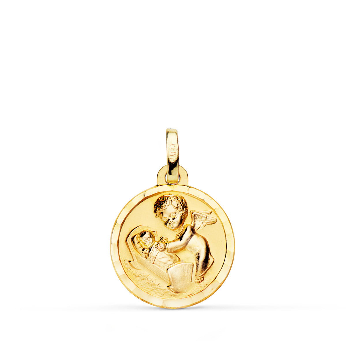 Médaille de Lange Gardien en Or Jaune 18K avec Enfant Monture 15 mm