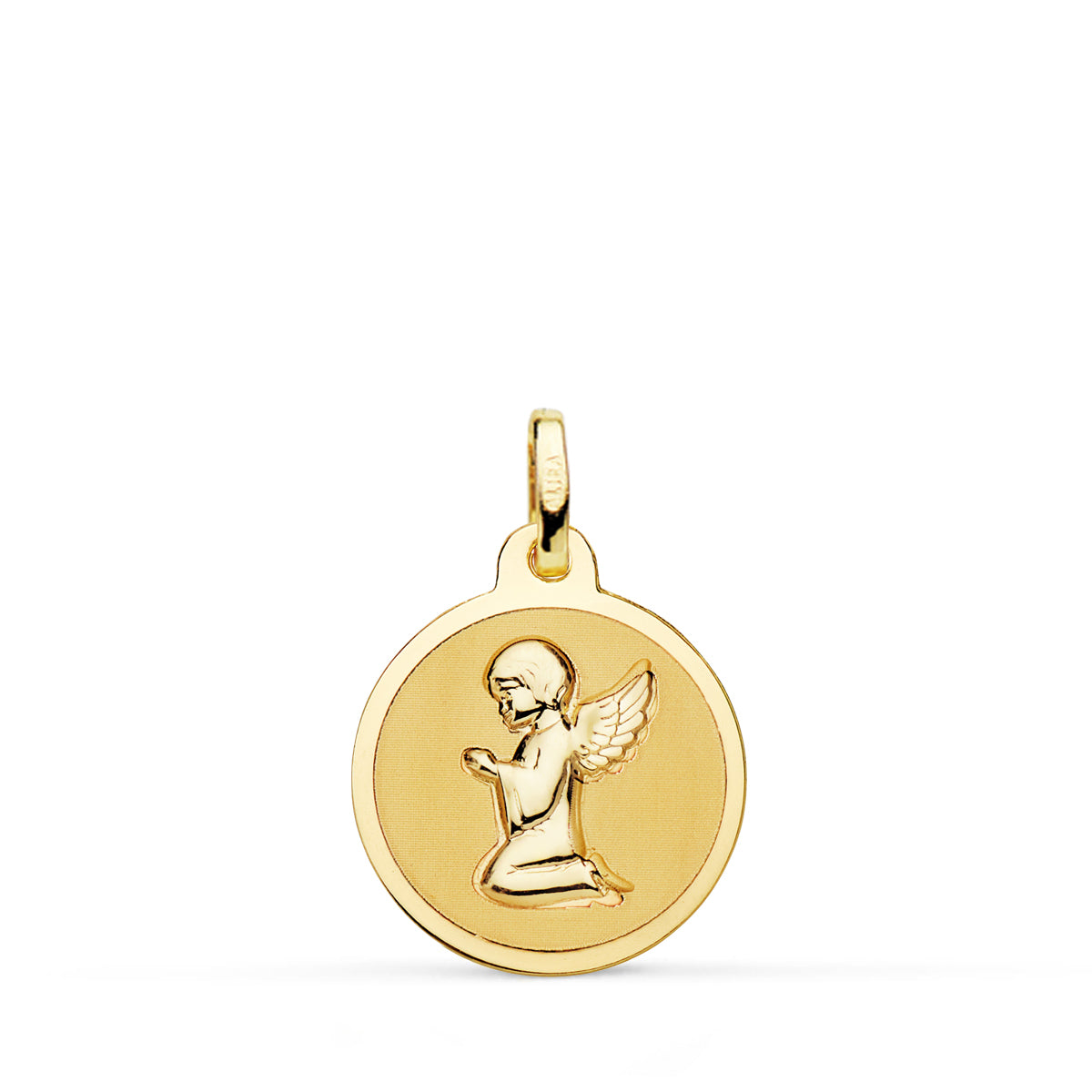 Médaille en Or Jaune 18K Ange Priant Brillant 16 mm