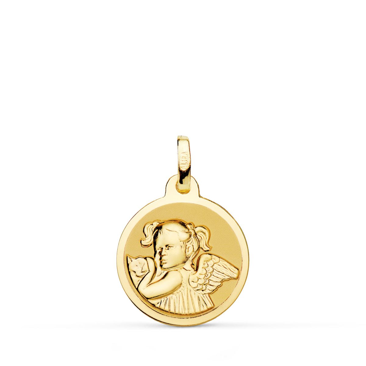 18K Médaille Or Jaune Ange Fille 16 mm