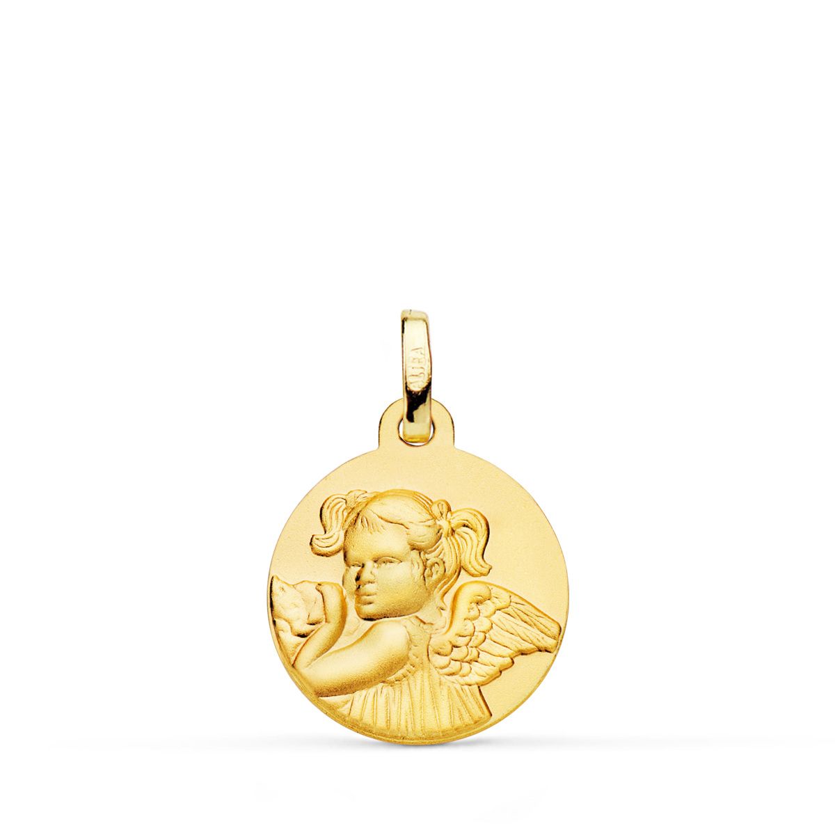 18K Médaille Or Jaune Ange Fille 16 mm
