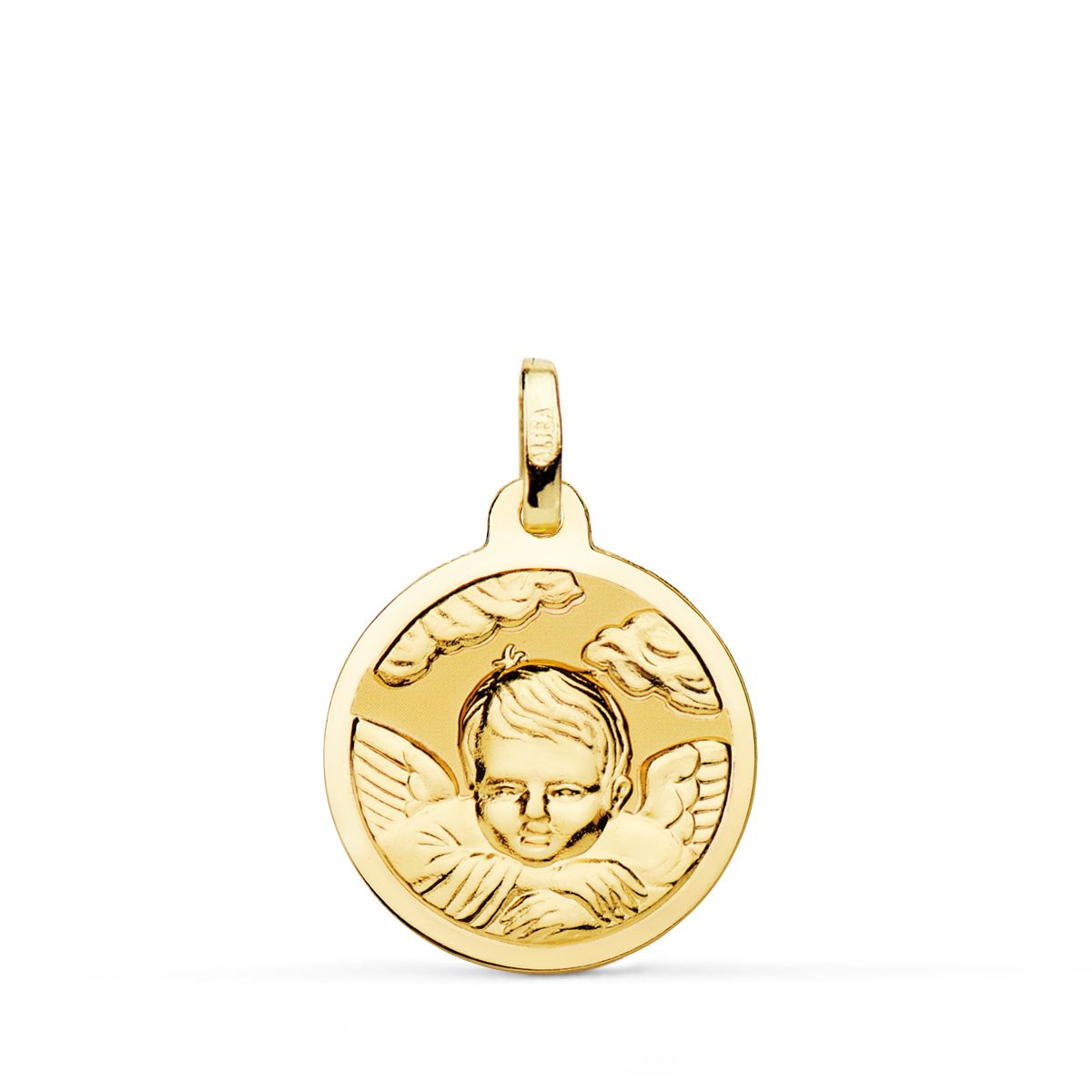 18K Médaille Or Jaune Ange Enfant 18 mm