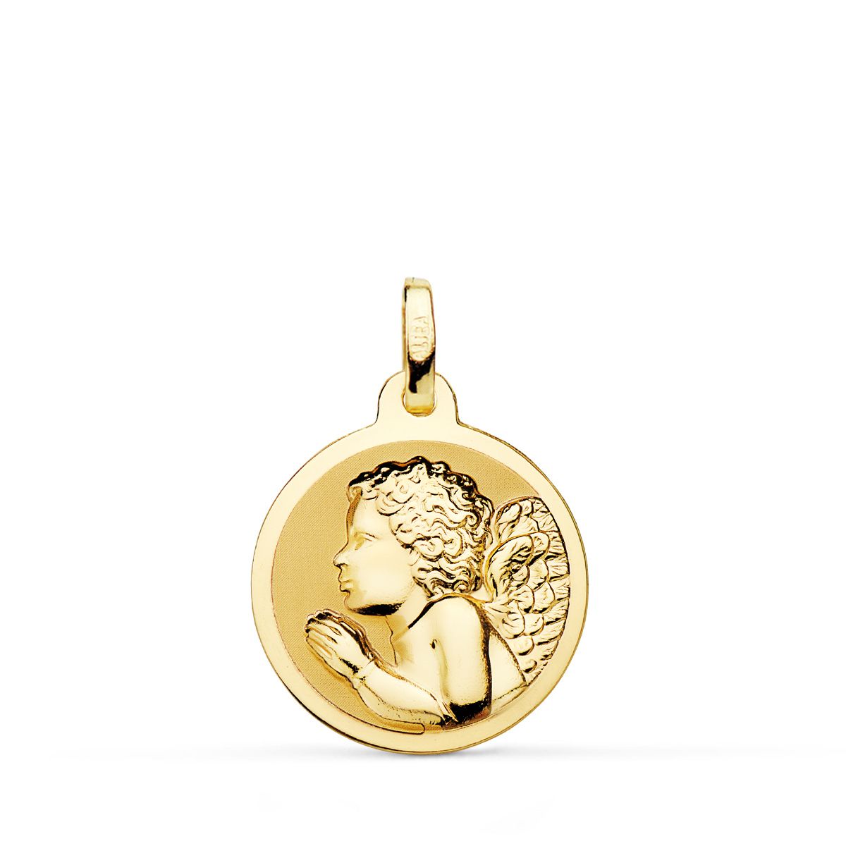 18K Médaille Or Jaune Ange Baptême 18 mm