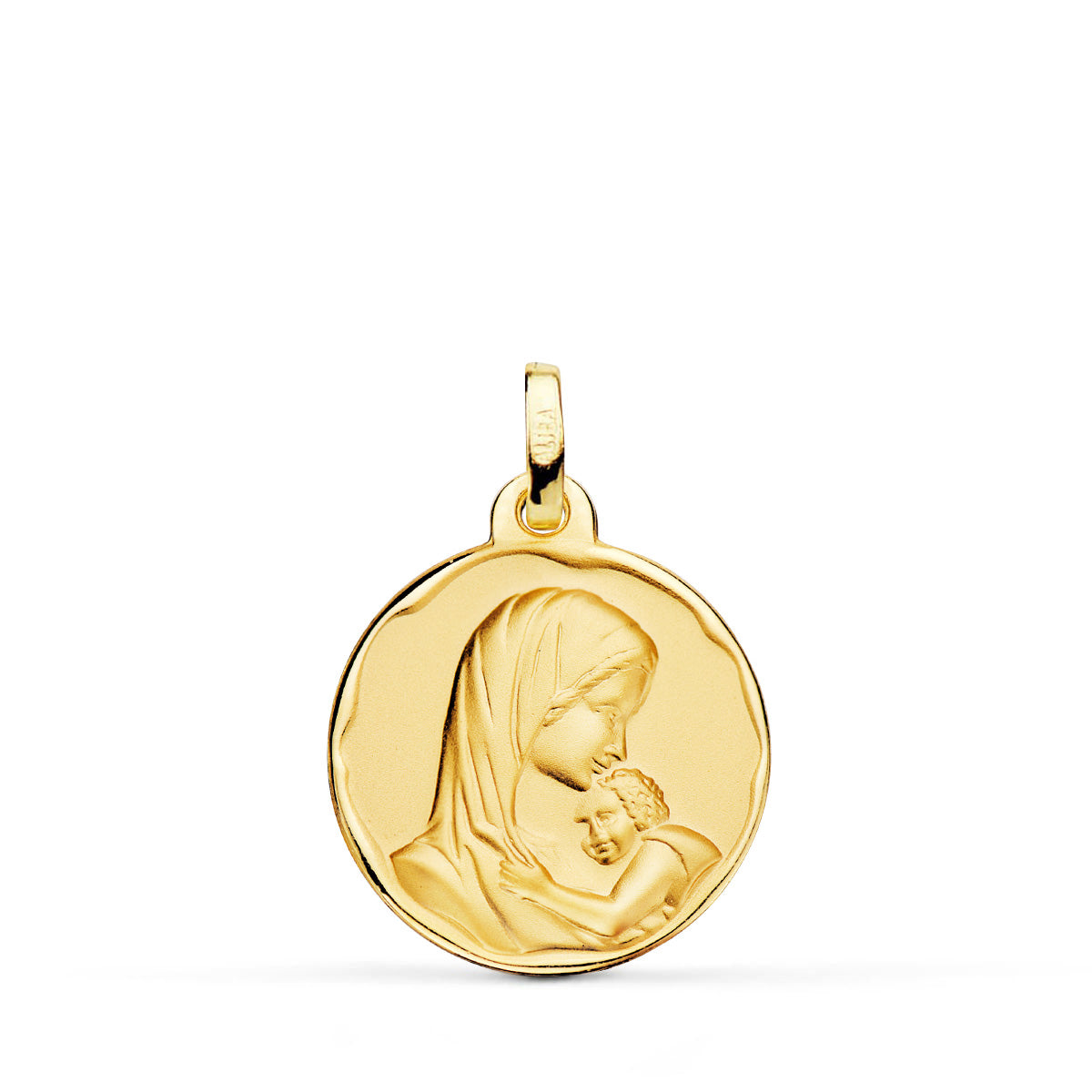 18K Médaille Sablée Vierge à Lenfant Amour Maternel en Or Jaune 18 mm