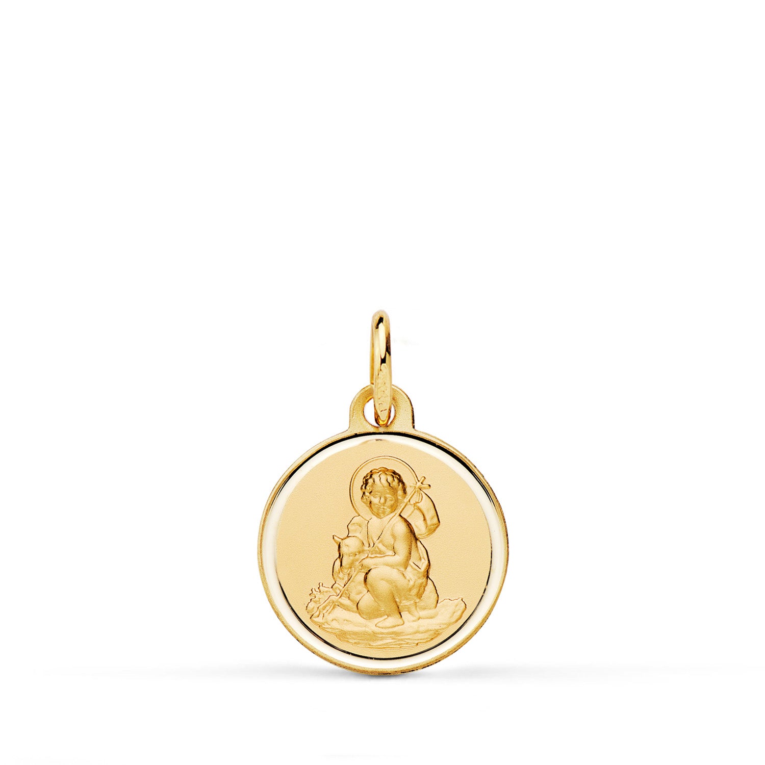 Médaille en Or Jaune 18 Carats San Juan Bautista, Nuancée, Bisel 14 mm