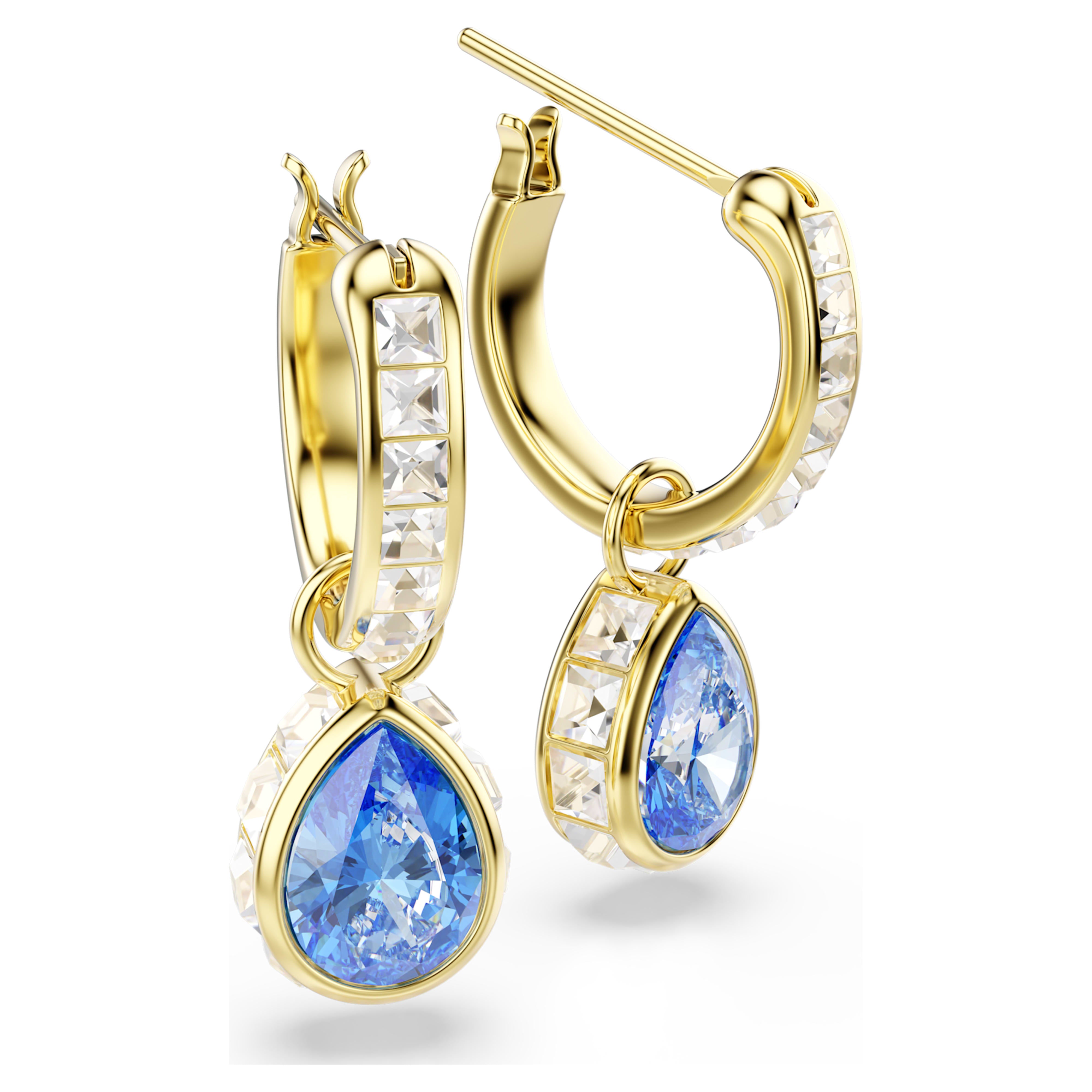 Boucles d'oreilles Swarovski - Chroma - Poire - Bleu & Doré vue 3