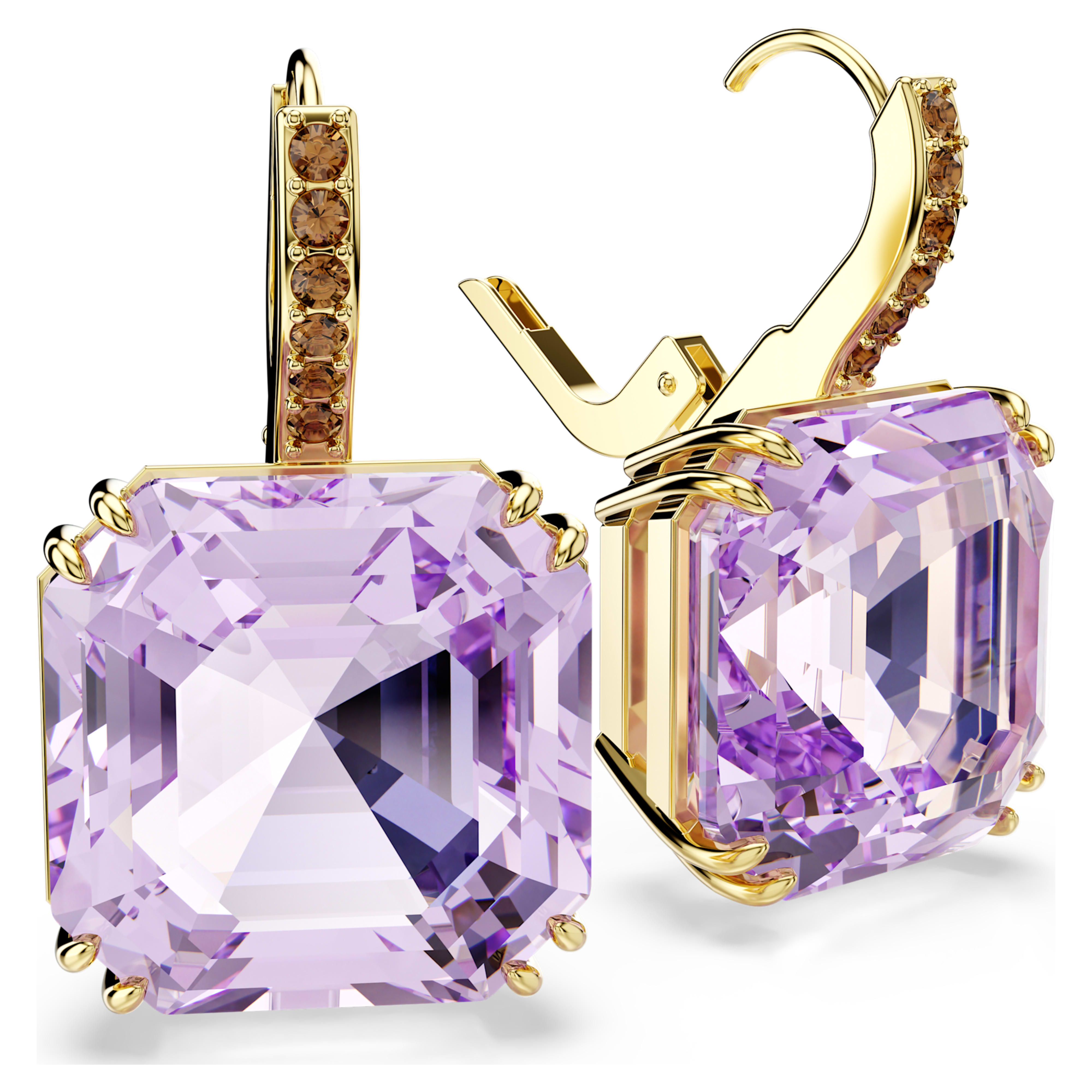 Boucles d'oreilles Swarovski - Millenia - Carré - Violet & Doré vue 3