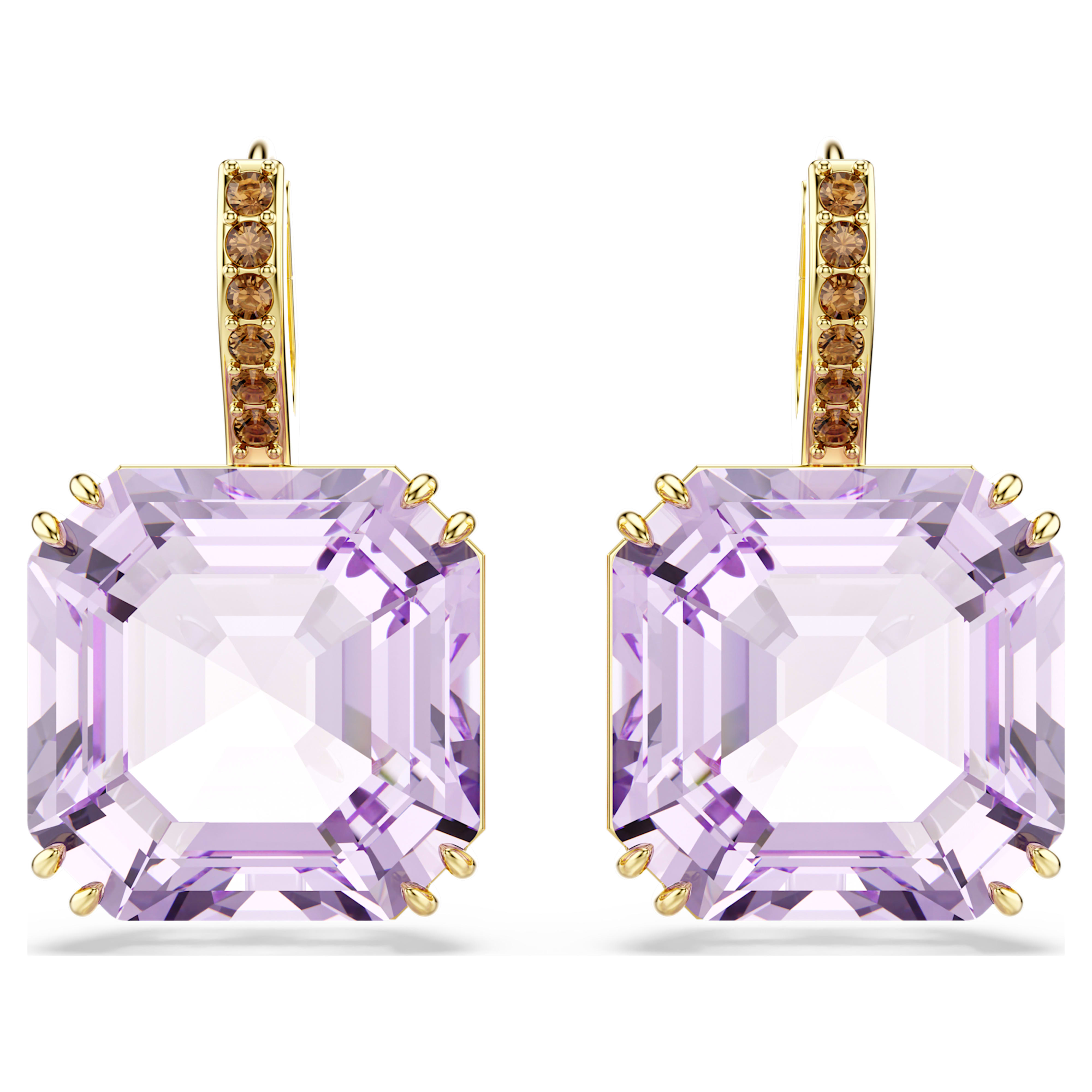 Boucles d'oreilles Swarovski - Millenia - Carré - Violet & Doré vue 5