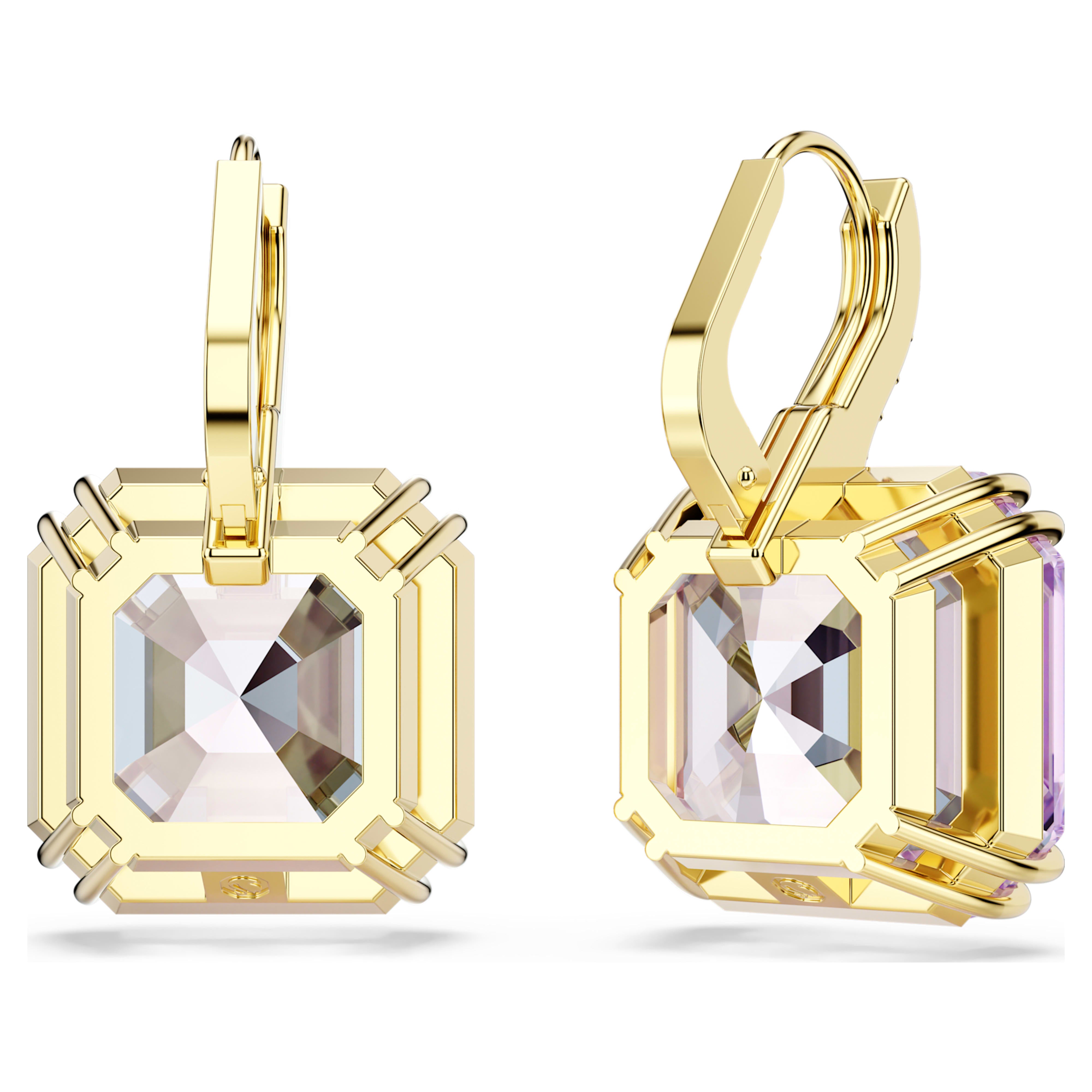 Boucles d'oreilles Swarovski - Millenia - Carré - Violet & Doré vue 4