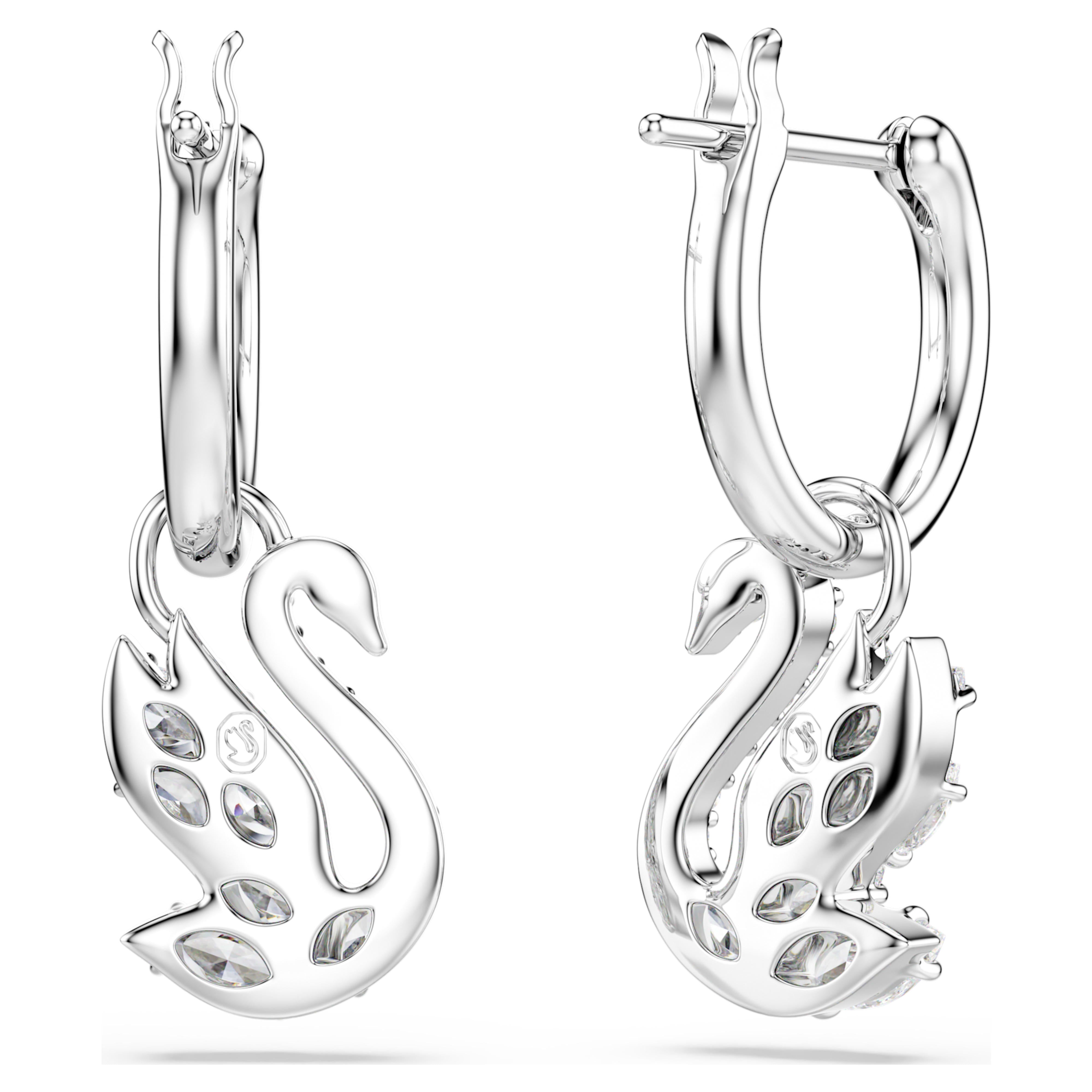 Boucles d'oreilles Swarovski - Swan Pave - Mini Créoles - Blanc & Argenté vue 4