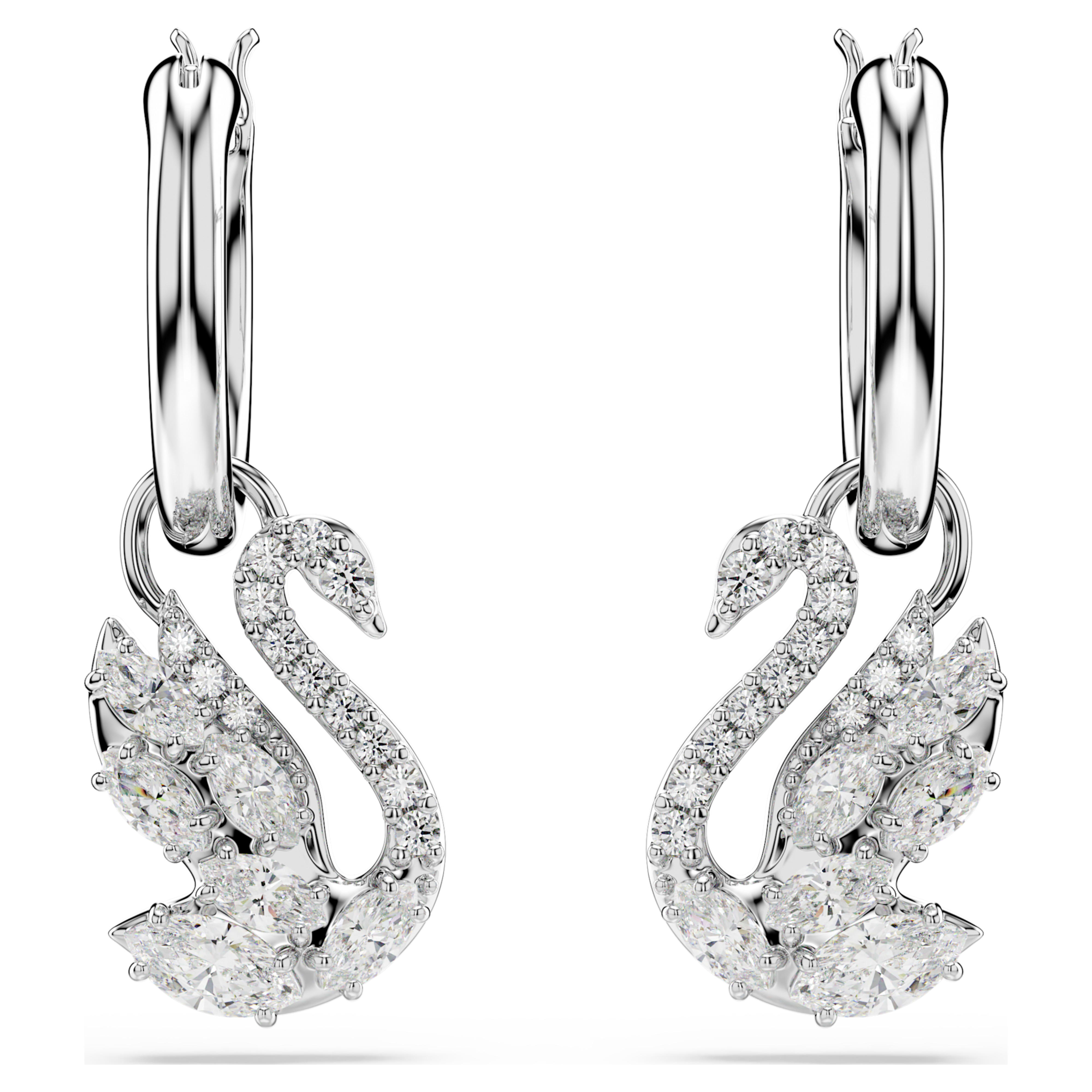 Boucles d'oreilles Swarovski - Swan Pave - Mini Créoles - Blanc & Argenté vue 5