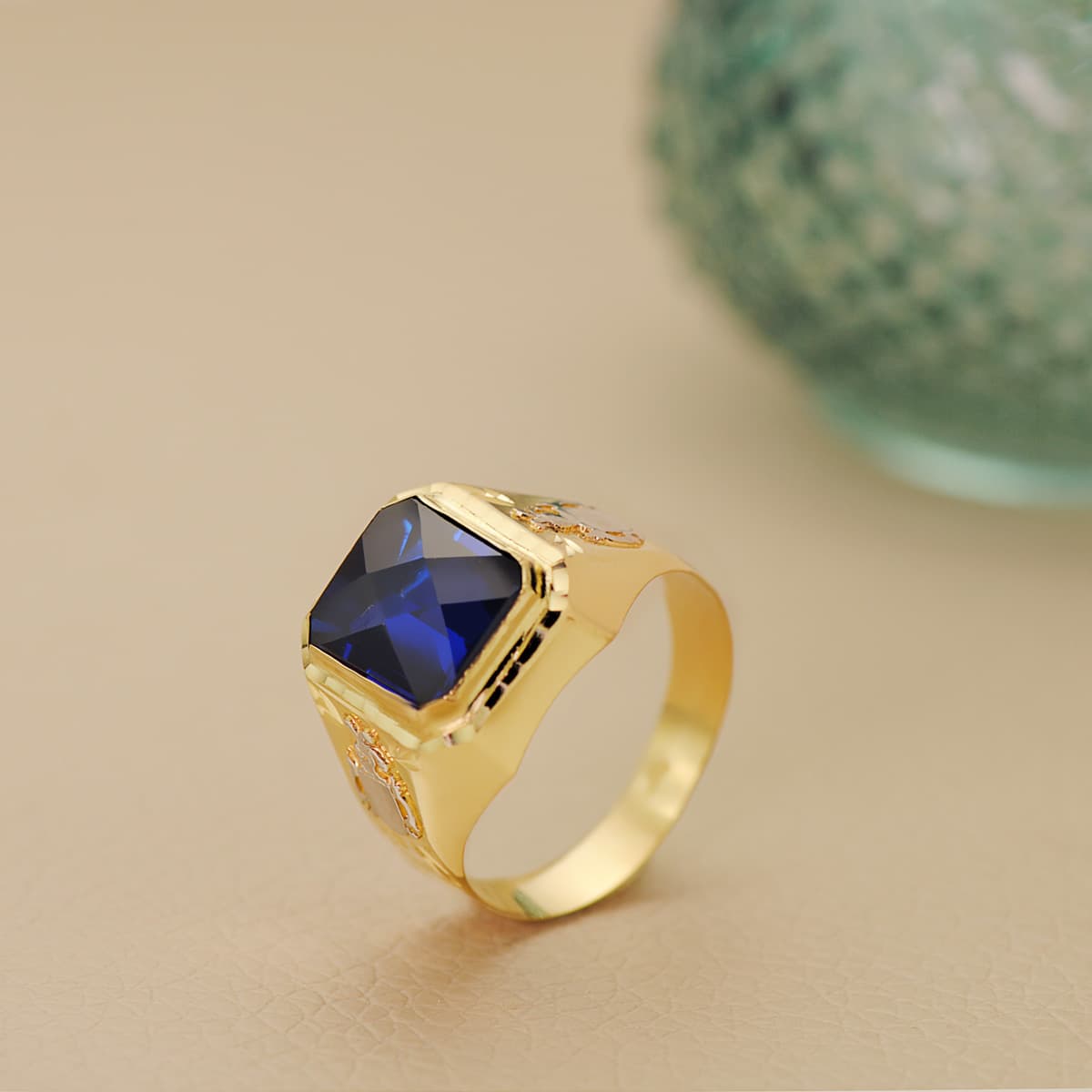 18 K gul guld Zircon Spinel Mænds Signet Ring