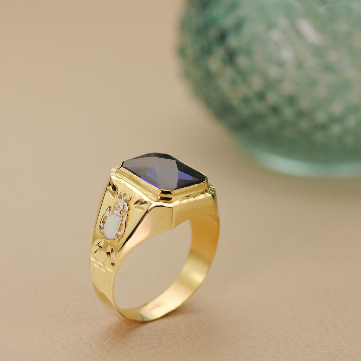 18 K gul guld Zircon Spinel Mænds Signet Ring