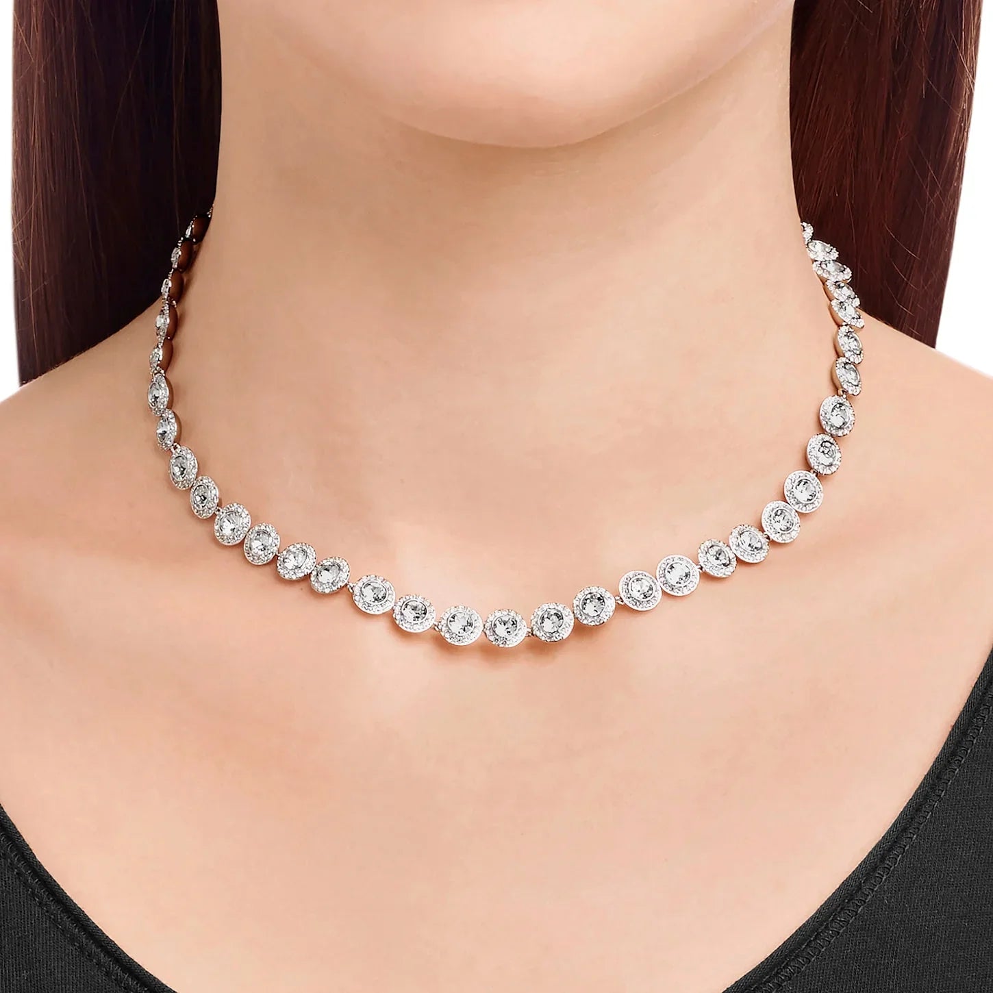 Colar de tênis redondo branco banhado a ródio Una Angelic - vista Swarovski 2