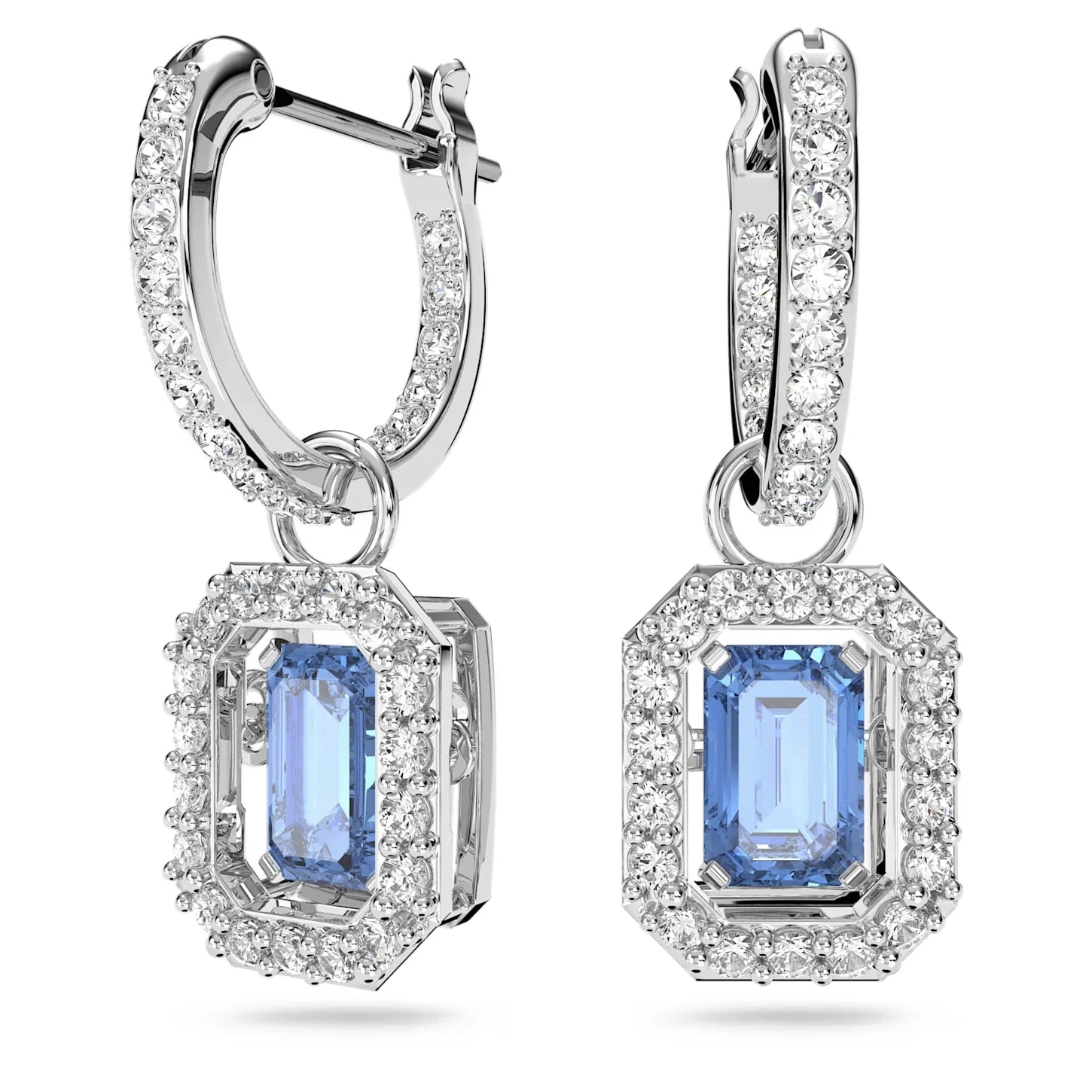 Kolczyki damskie Millenia Ośmiokątne Niebieskie Srebrne – Swarovski