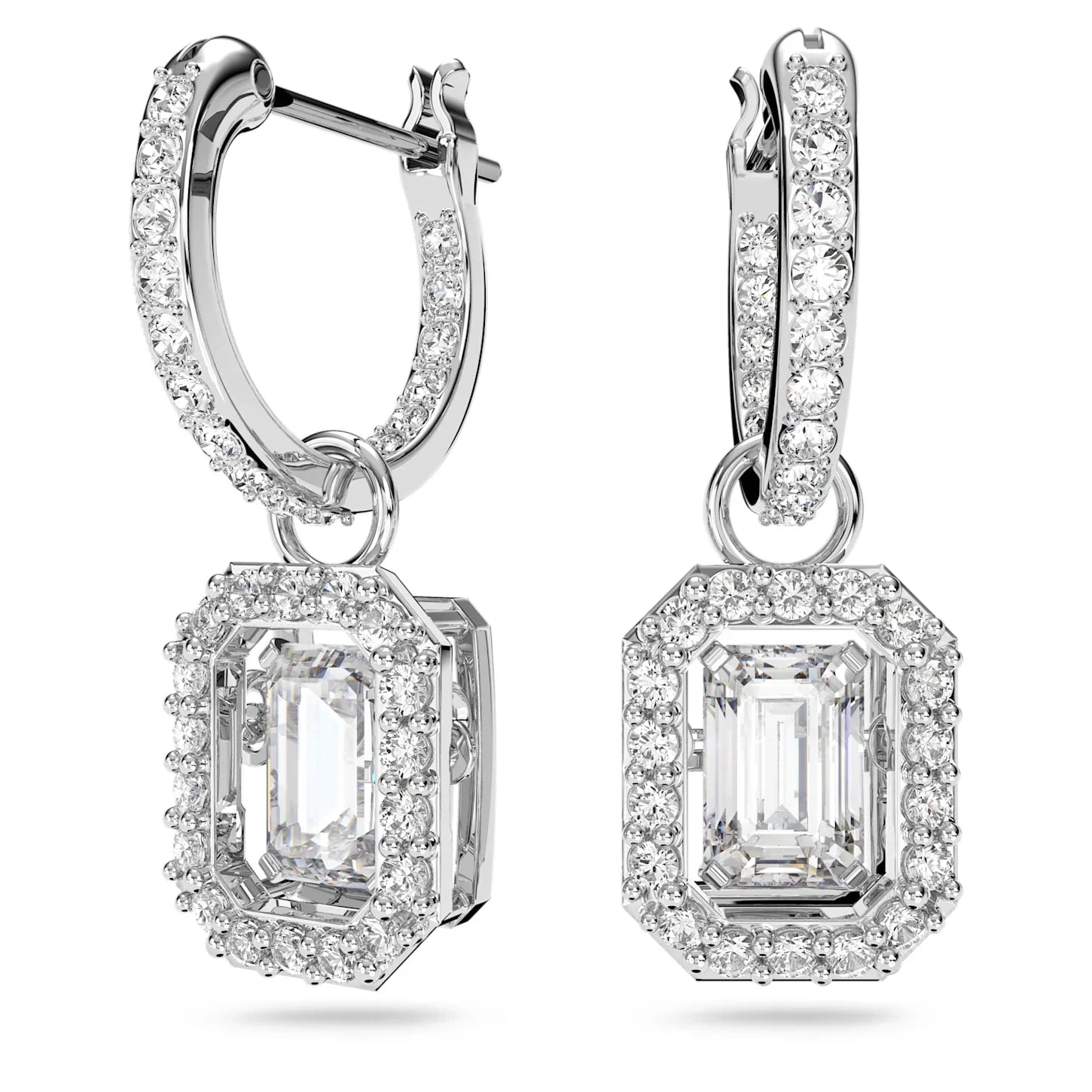 Pendientes Swarovski - Una - Corte Octagonal - Blanco y Plata