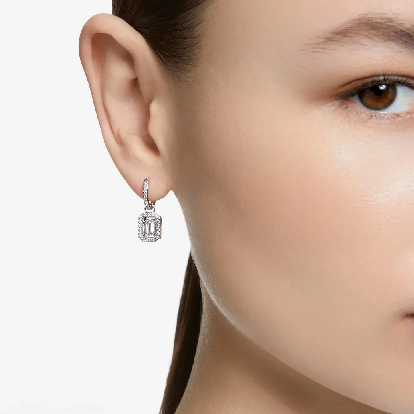 Pendientes Swarovski - Una - Corte octogonal - Blanco y Plata vista 2