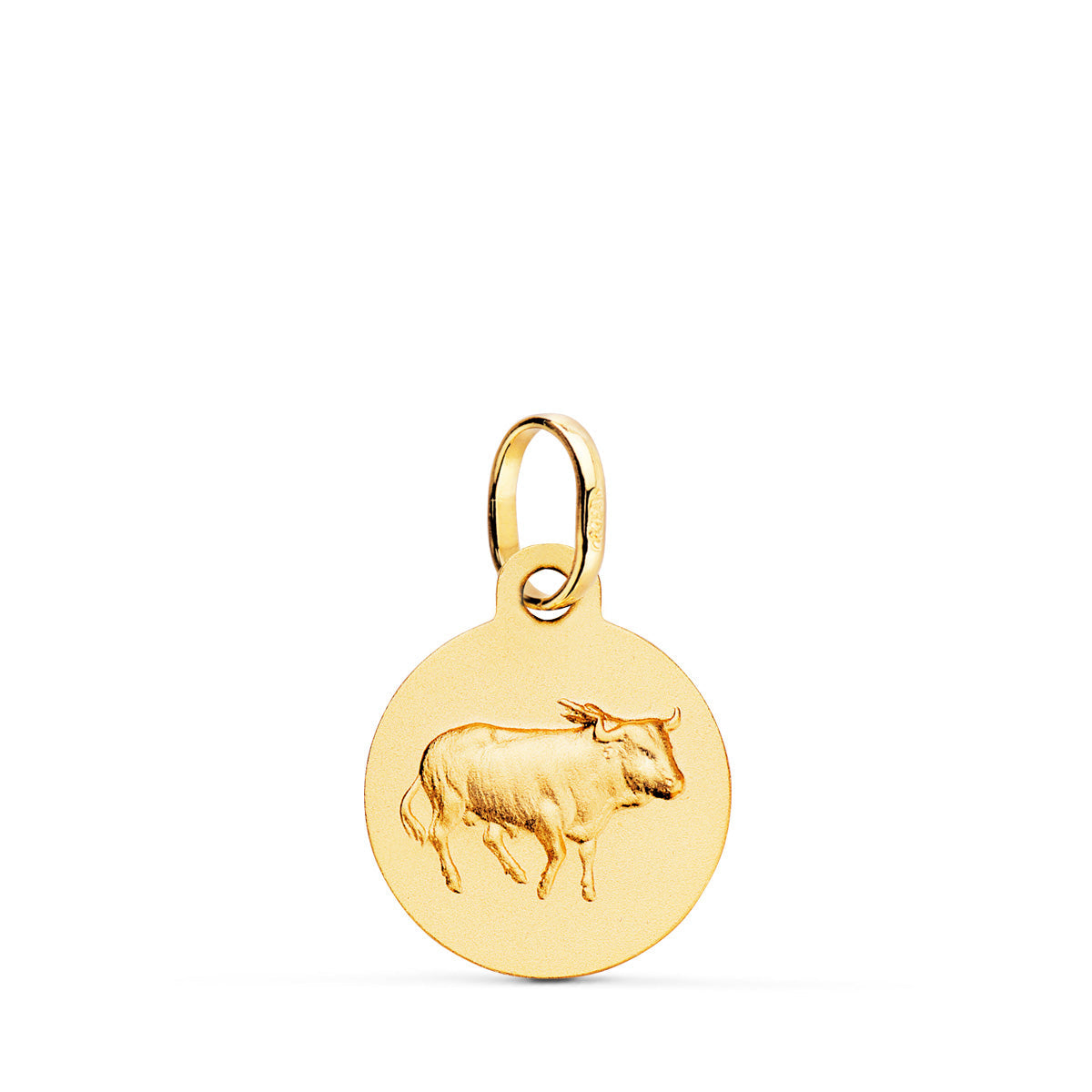 18K Médaille Horoscope Taureau Mate 13 mm Or Jaune