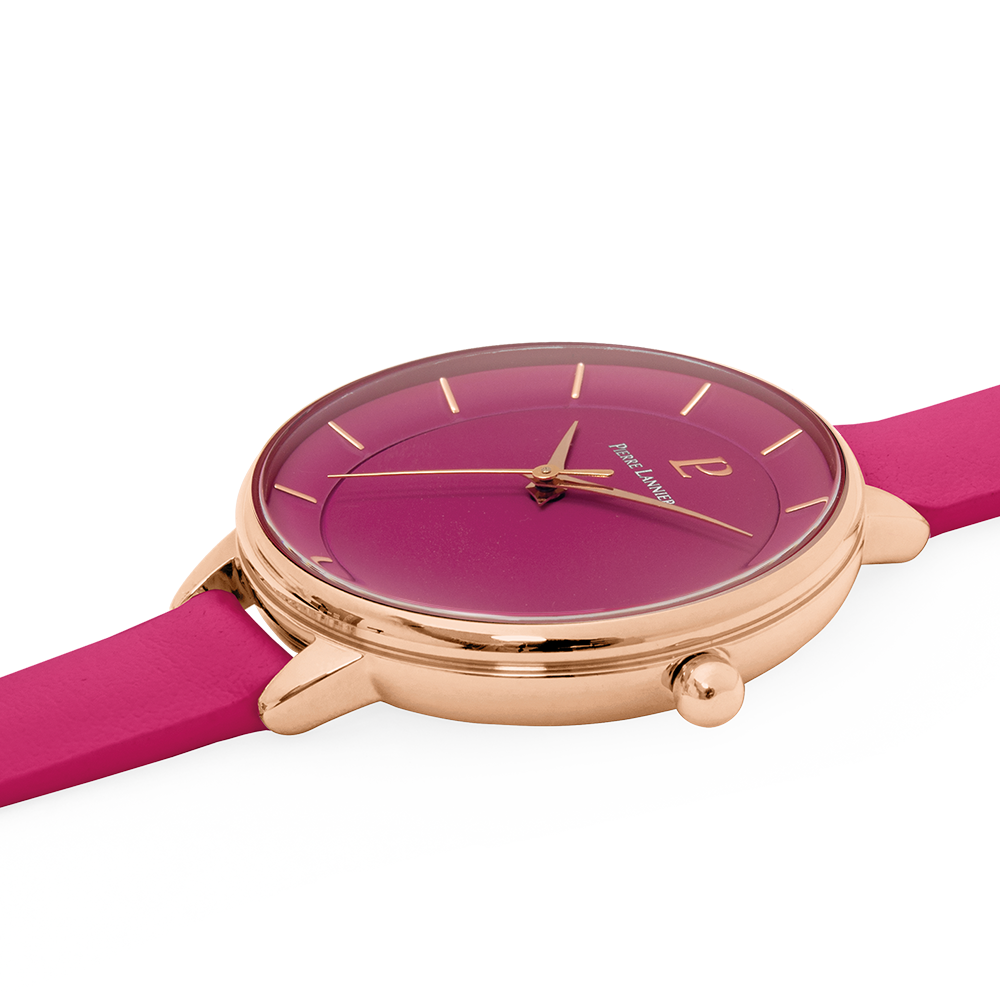 Montre femme Pierre Lannier DELICE 001H955 – cadran framboise bracelet cuir framboise – vue 2