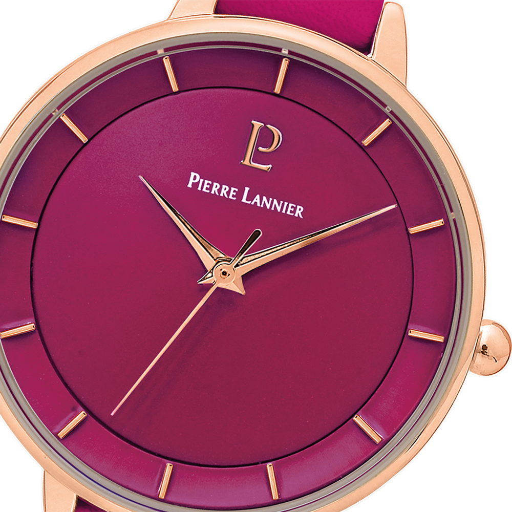 Montre femme Pierre Lannier DELICE 001H955 – cadran framboise bracelet cuir framboise – vue 4