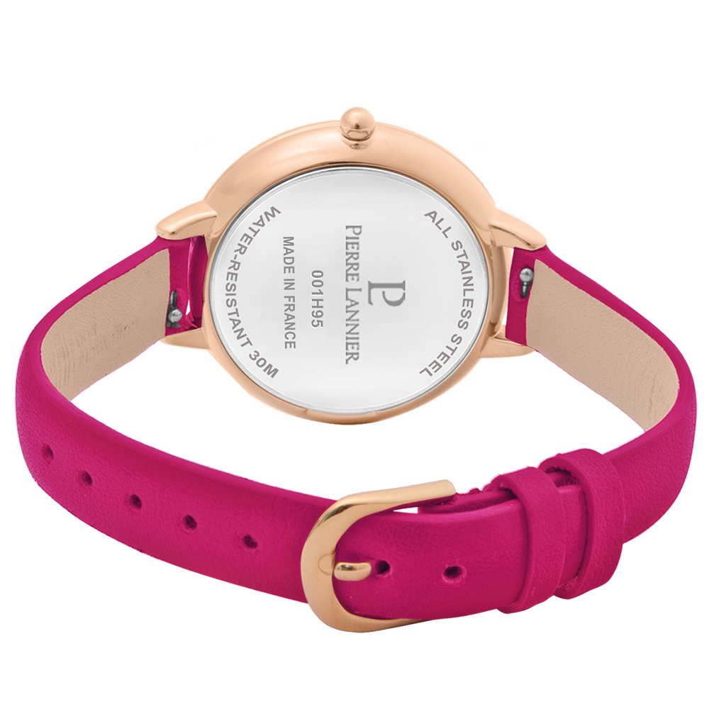 Montre femme Pierre Lannier DELICE 001H955 – cadran framboise bracelet cuir framboise – vue 5