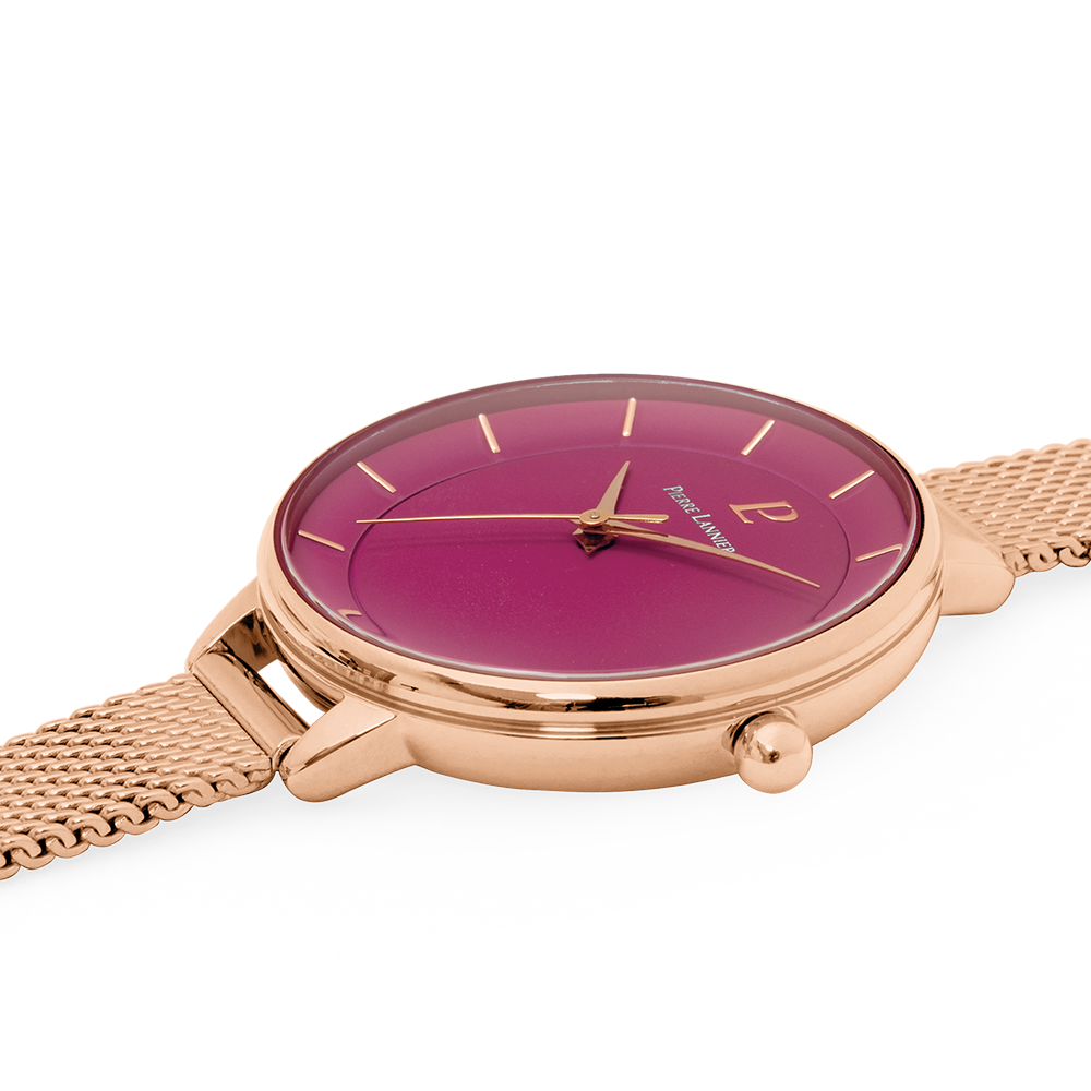 Montre femme Pierre Lannier DELICE 001H958 – cadran framboise bracelet acier milanais doré rose – vue 2