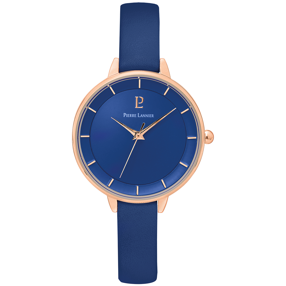 Montre femme Pierre Lannier DELICE 001H966 – cadran bleu bracelet cuir bleu – vue de face