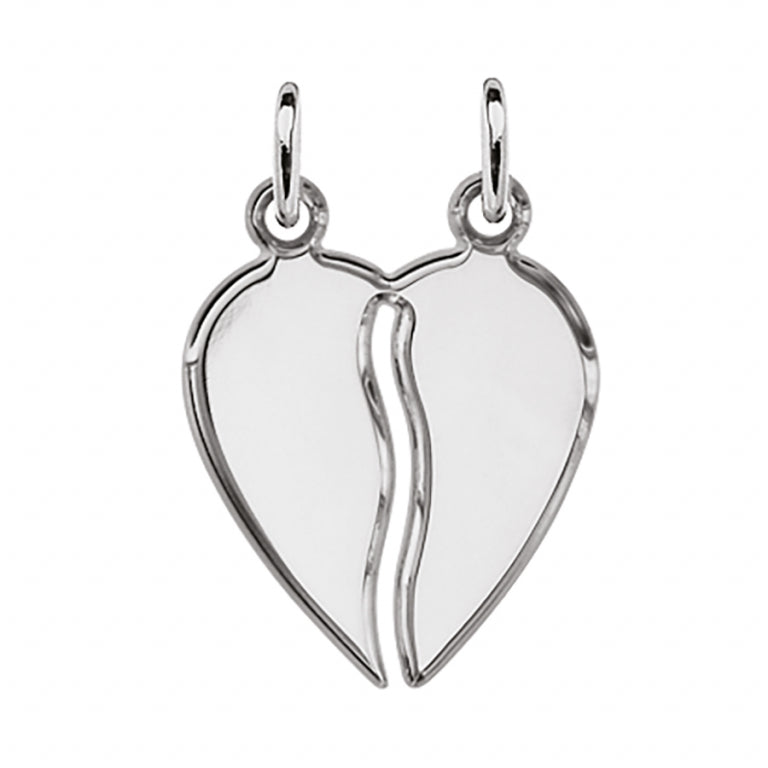 Pendentif mode cœur à partager en argent 925 rhodié