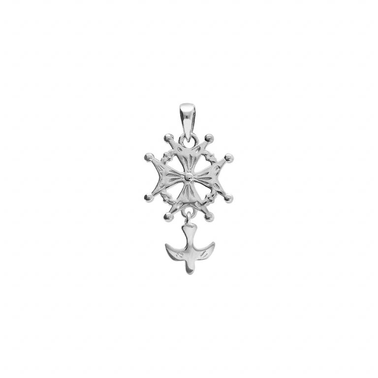 Pendentif croix huguenote en argent 925 rhodié sculpté