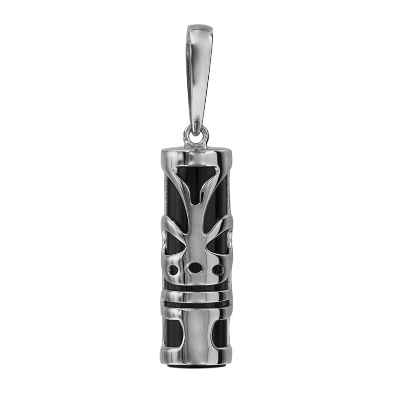 Pendentif mode tiki en argent 925 rhodié avec résine noire
