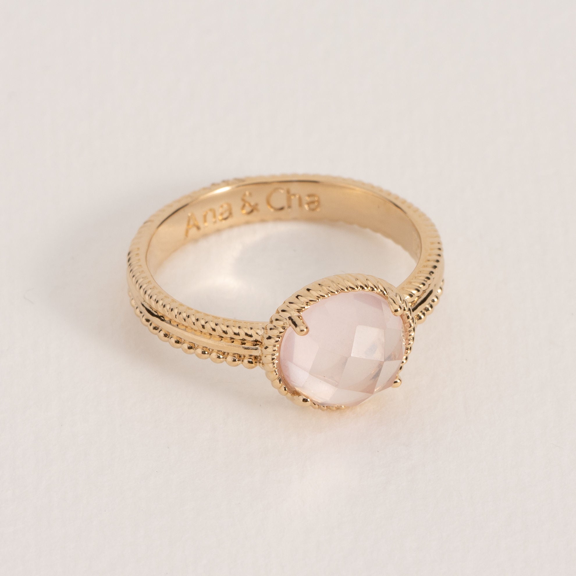 Anello Héloïse in oro placcato con quarzo rosa sfaccettato