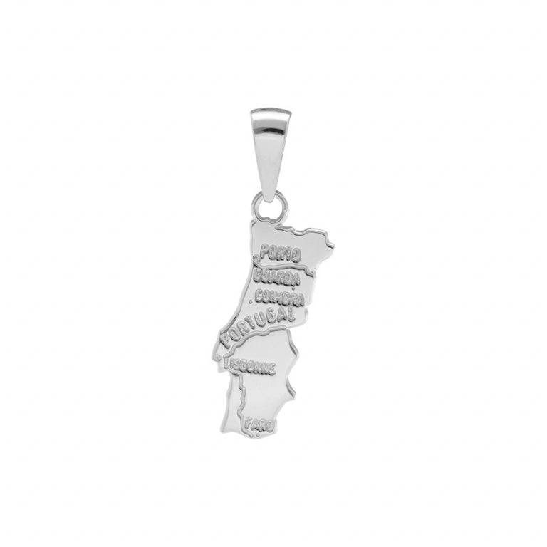 Pendentif carte du Portugal en Argent 925 Rhodié