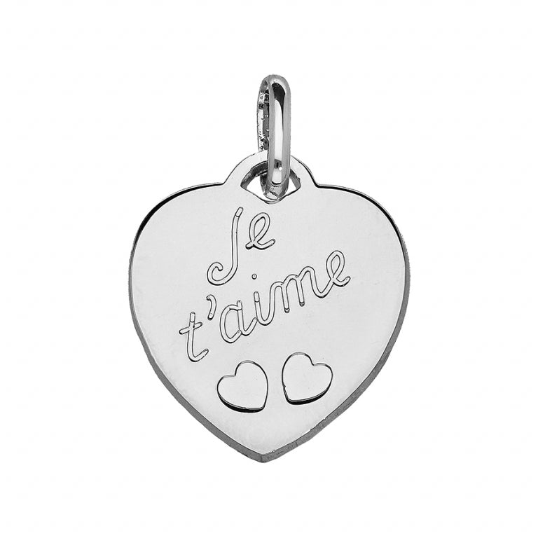 Pendentif coeur gravé Je t’aime en argent 925 rhodié