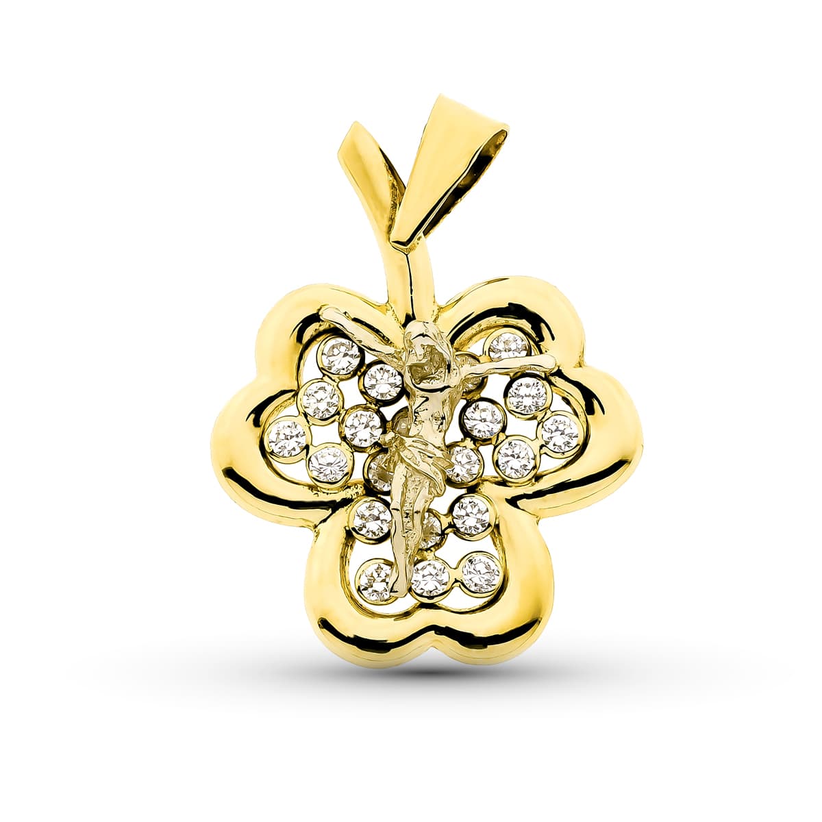 18K gult guld klöver Kristushänge 27X20 mm