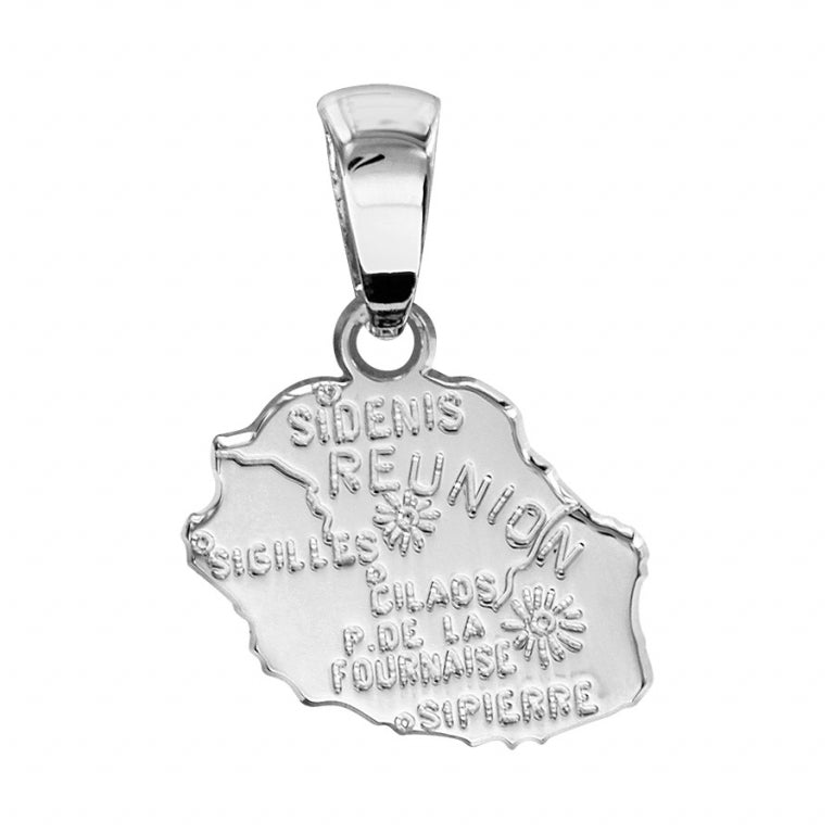 Pendentif mode carte Réunion en argent 925 rhodié