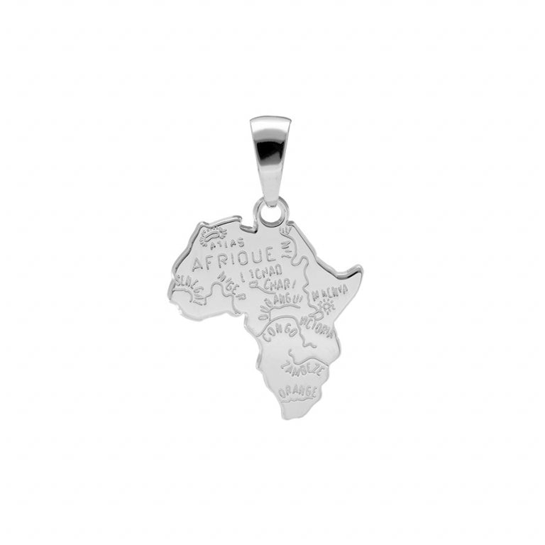 Pendentif carte Afrique en argent 925 rhodié, bijou mode élégant