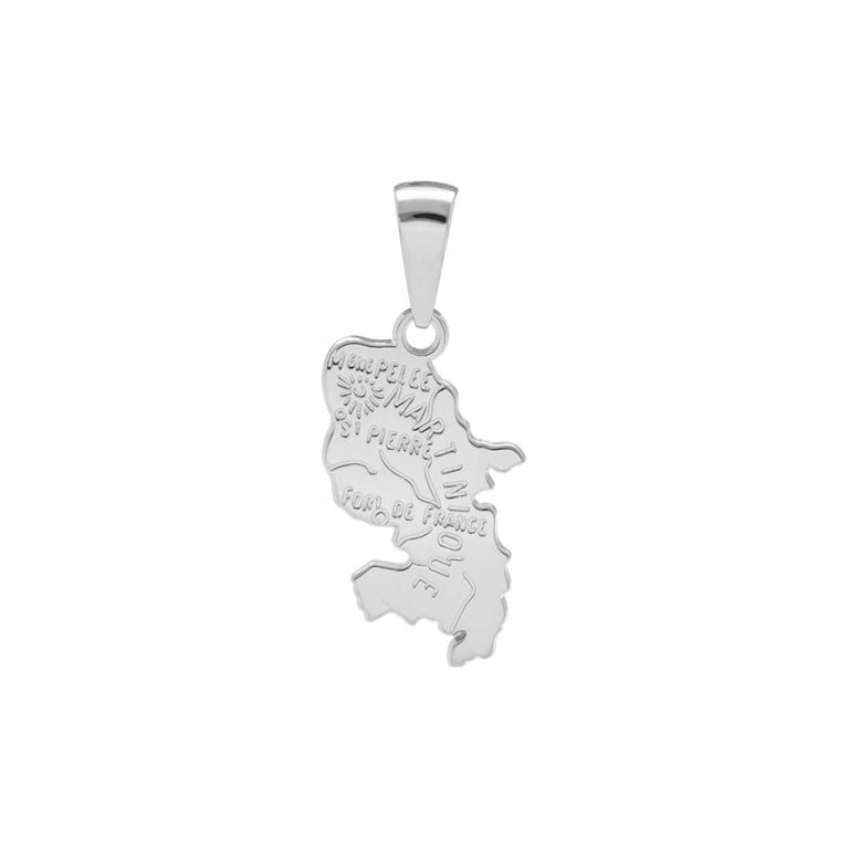 Pendentif carte Martinique en Argent 925 Rhodié, bijou mode