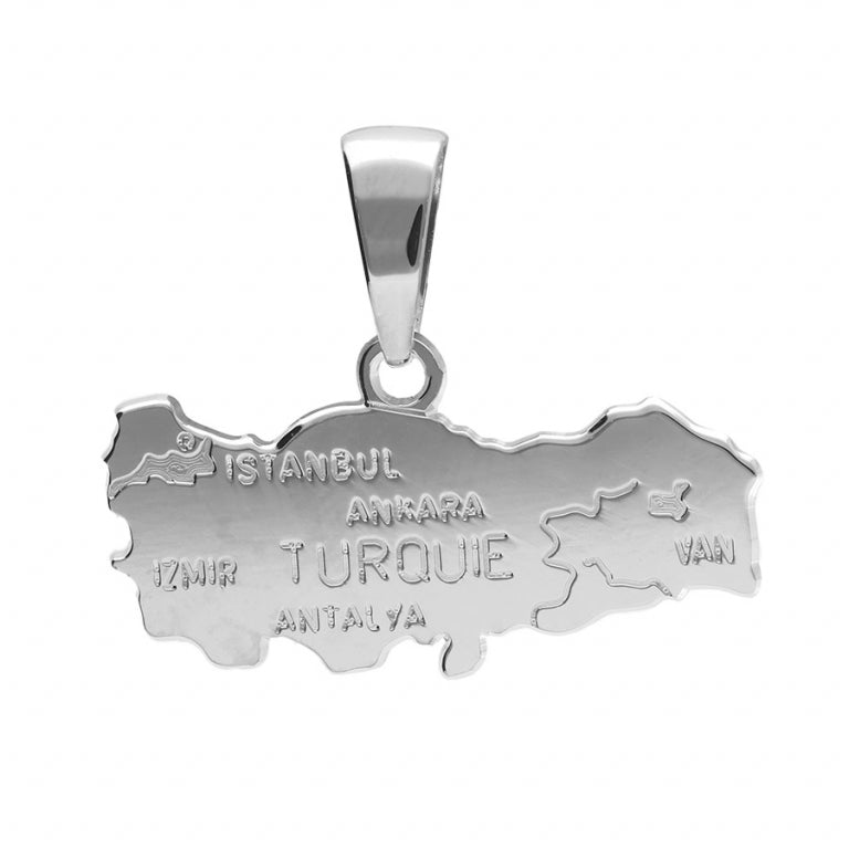 Pendentif carte Turquie en argent 925 rhodié
