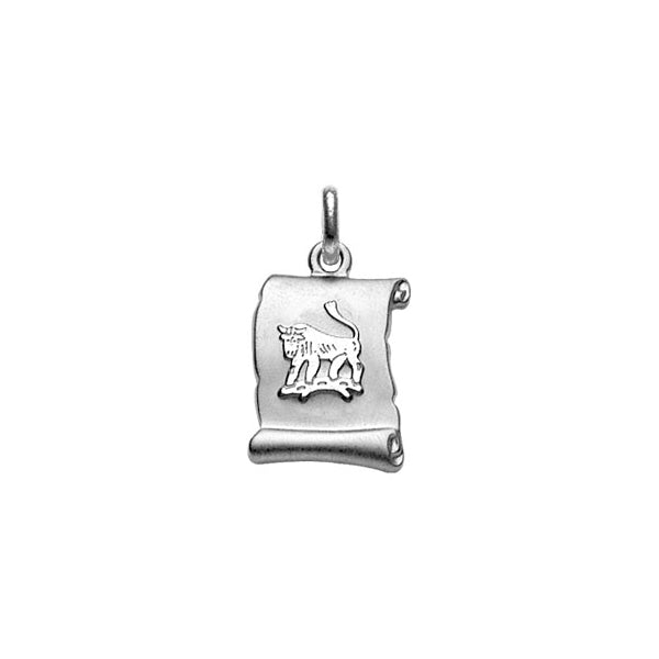 Pendentif parchemin Taureau en argent 925 rhodié brillant
