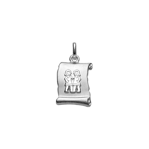 Pendentif mode parchemin Gémeaux en argent 925 rhodié