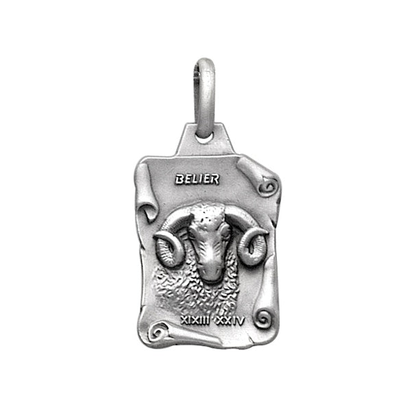 Pendentif mode grand parchemin Bélier en Argent 925 vieil argent massif