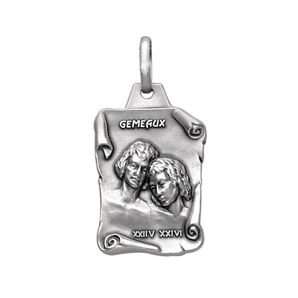 Pendentif mode parchemin Gémeaux en argent 925 massif