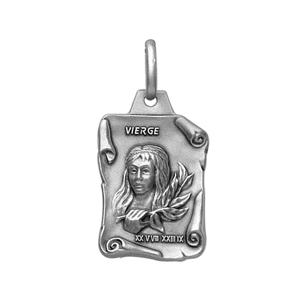 Pendentif mode parchemin Vierge en argent 925 vieil argent