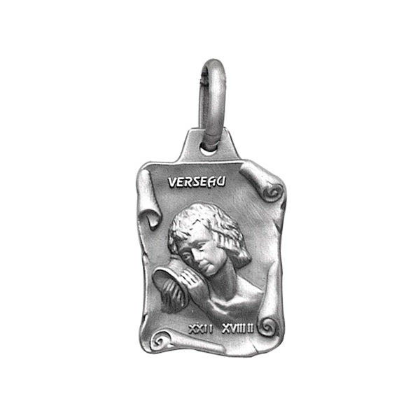 Pendentif mode motif Verseau grand parchemin en argent 925 vieil argent
