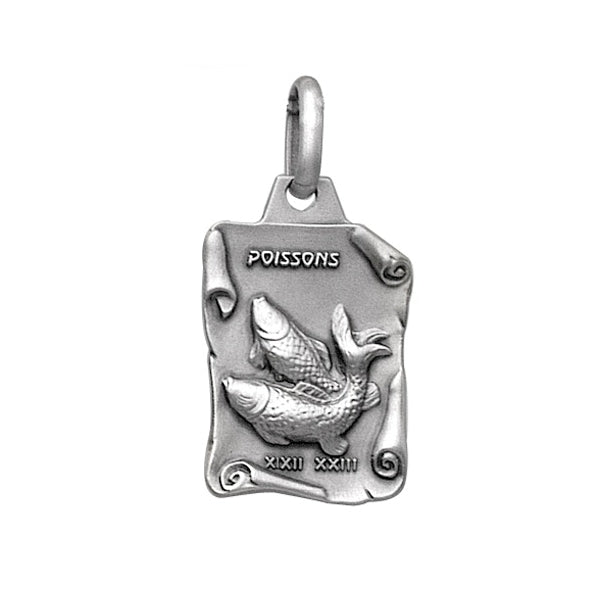Pendentif mode parchemin poissons en argent 925 vieillie