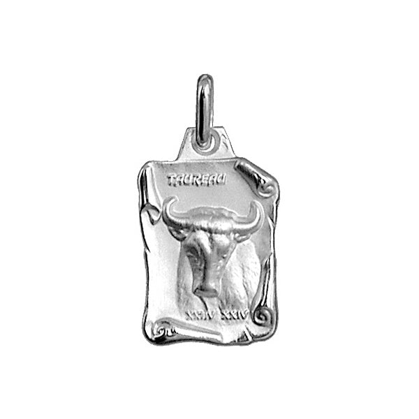 Pendentif mode taureau grand parchemin en argent 925 rhodié