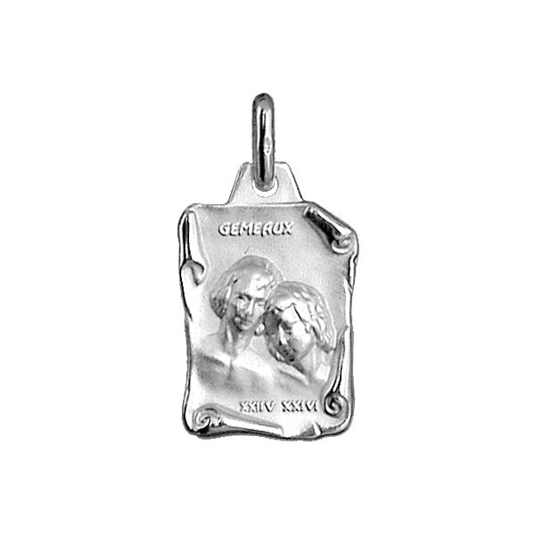 Pendentif mode gémeaux en argent 925 rhodié grand parchemin
