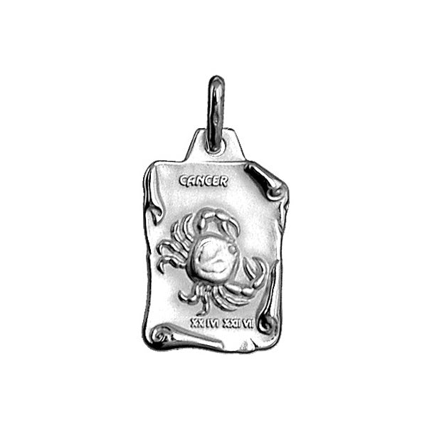 Pendentif mode Cancer grand parchemin en argent 925 rhodié